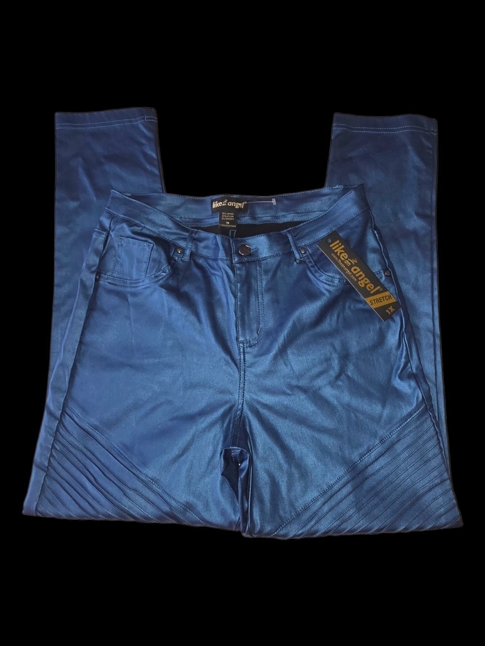 Like An Angel Blue Metallic Coated Moto Pants Plus Size 1X NWT